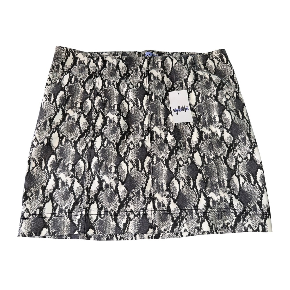 Vylette Snakeskin Print Mini Skirt Womens Black‎ White Python High Waist New NWT